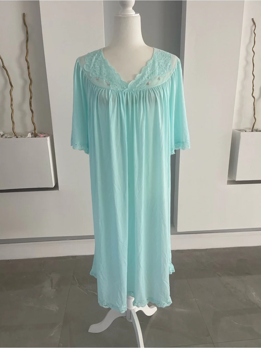 Lace-Trim Light Aqua Nightgown - Women's Sleepwear